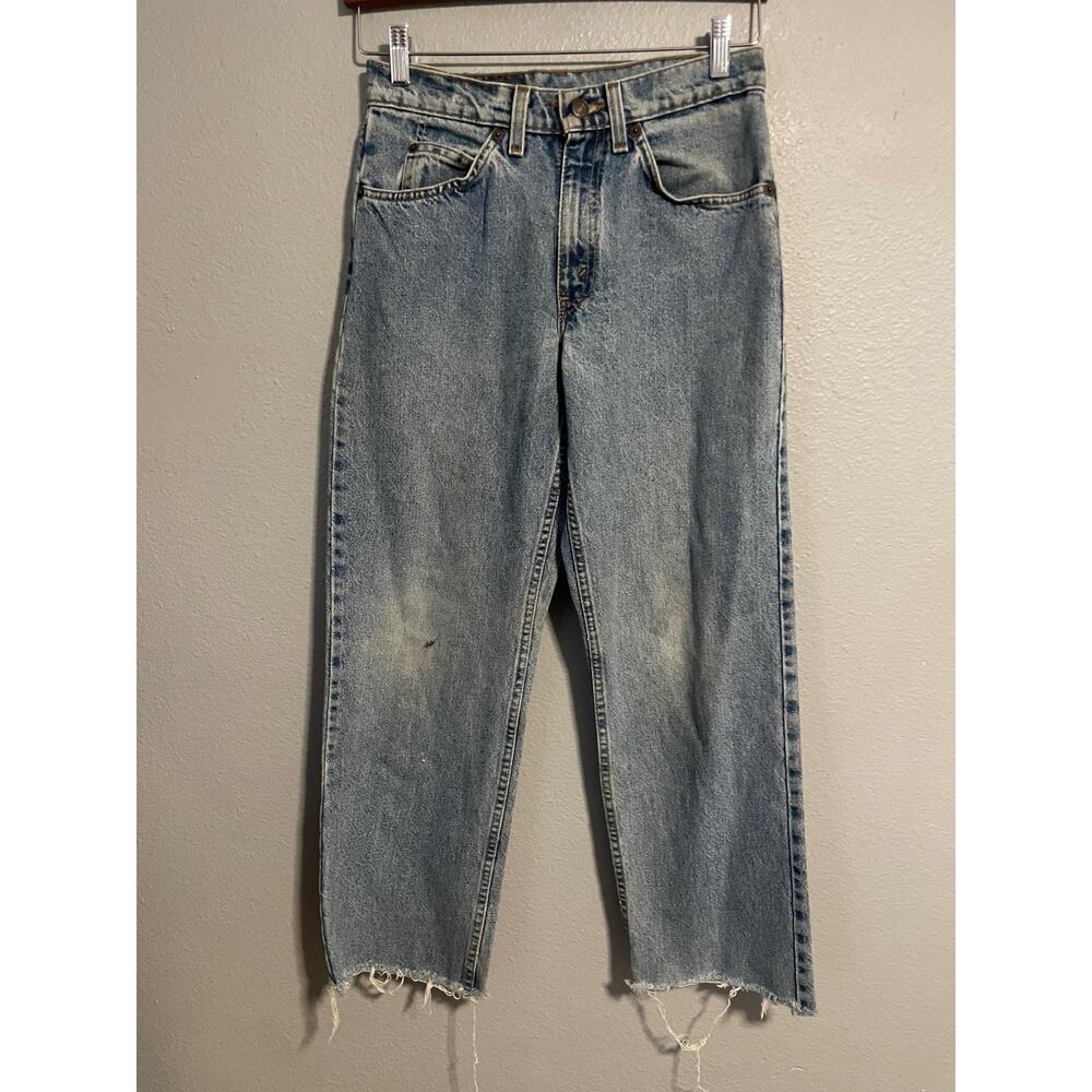 Vintage Levis 552 Jeans Mens 28x30 Light Wash Blue Loose Fit Orange Tab 90s READ
